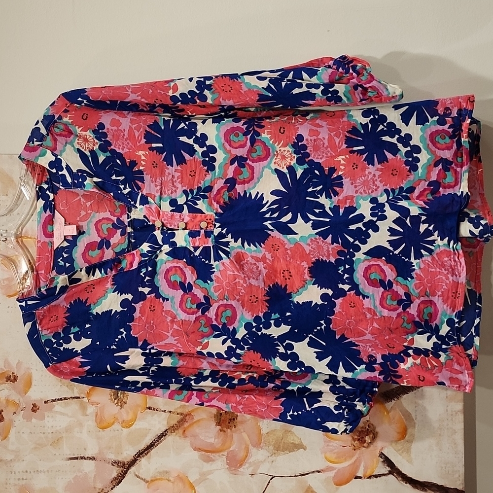 Lilly Pulitzer Floral Top in Blue and Pink